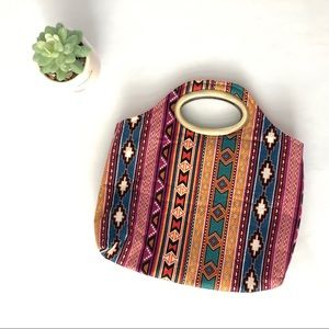 Orange Aztec Metal Handle Handbag